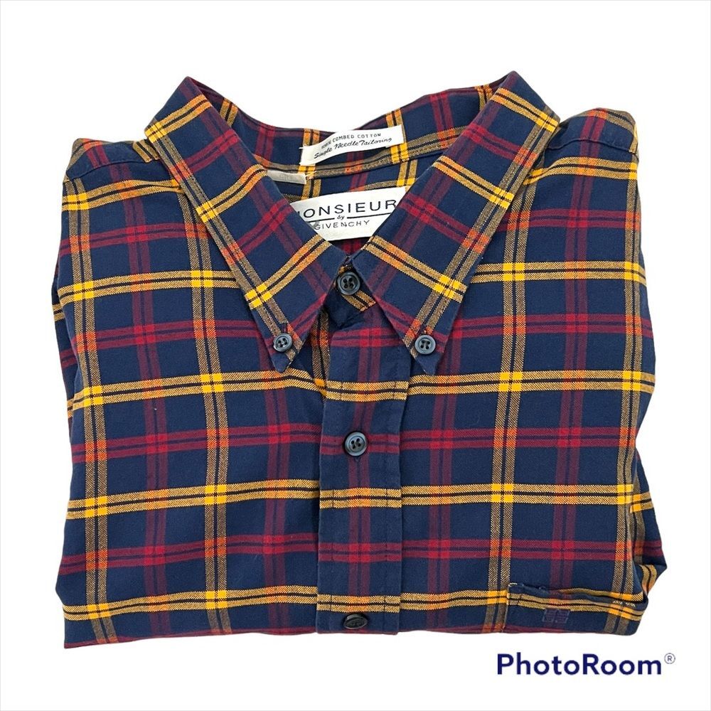 Givenchy Monsieur Plaid Single Needle Short Sleeve Button Down Shirt 2X Big